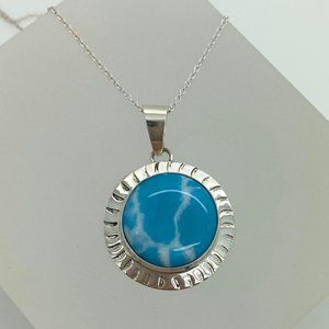 Sterling Silver Genuine Larimar Pendant with Cable